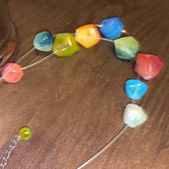 Funky Double Strand Crystal Wire Choker Necklace Maximalist Bright Colors Unique - Picture 4 of 7